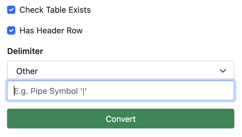 Setting the delimiter to a pipe symbol